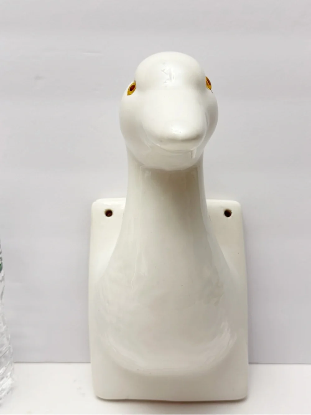 Vintage White Ceramic Duck Head Wall Mount Hook Apron Towel Holder